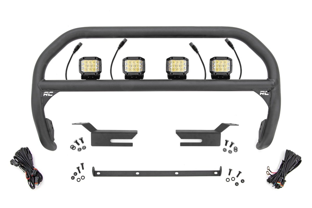 Ford Bronco Nudge Bar - Front - Rough Country - 3 Inch Wide Angle LED (x4) - Black - '21-'23